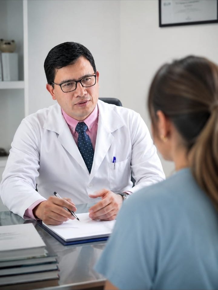 El Dr. Tarazona atendiendo a una paciente